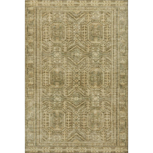 5' X 8' Khaki And Taupe Geometric Washable Area Rug With UV Protection