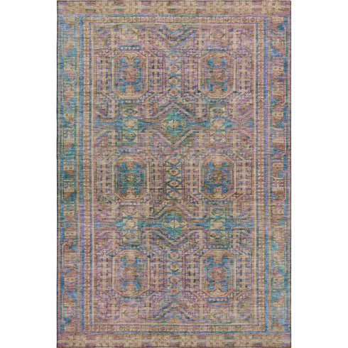 8' X 10' Orange And Teal Geometric Washable Area Rug With UV Protection