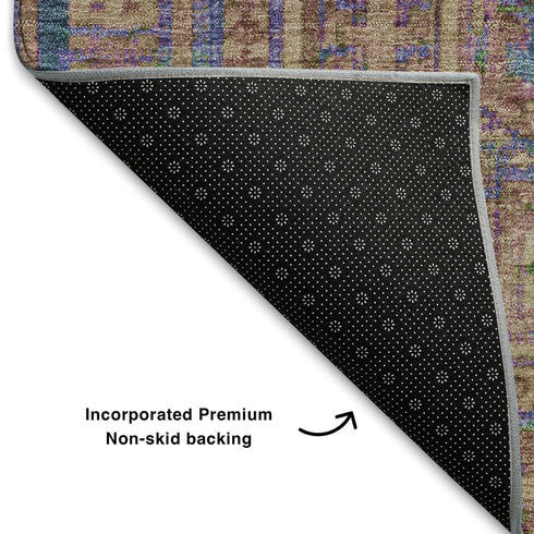 8' X 10' Orange And Teal Geometric Washable Area Rug With UV Protection