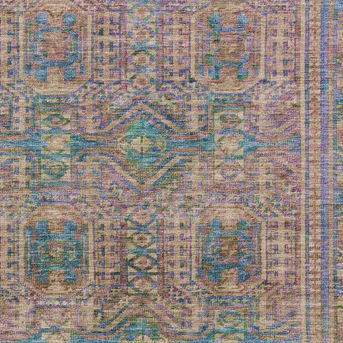 8' X 10' Orange And Teal Geometric Washable Area Rug With UV Protection
