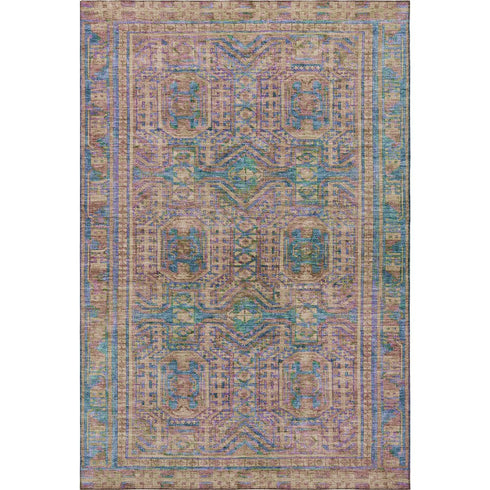 8' X 10' Orange And Teal Geometric Washable Area Rug With UV Protection