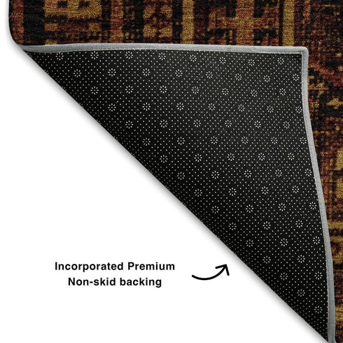 5' X 8' Rust And Black Geometric Washable Area Rug With UV Protection