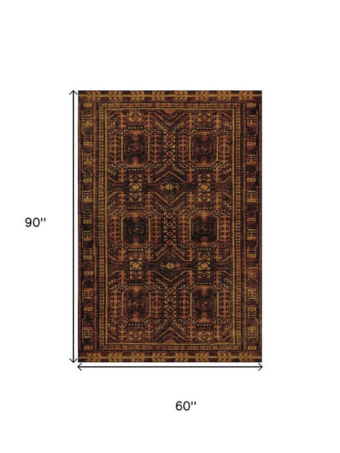 5' X 8' Rust And Black Geometric Washable Area Rug With UV Protection