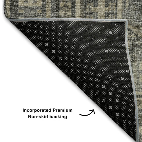 5' X 8' Pewter And Gray Geometric Washable Area Rug With UV Protection