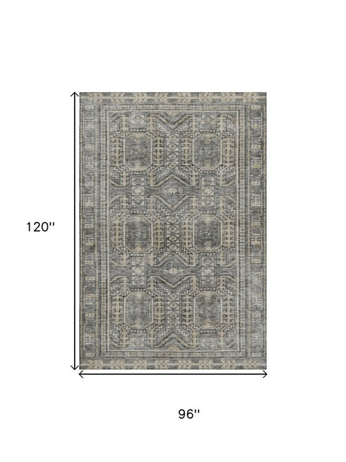 8' X 10' Pewter And Gray Geometric Washable Area Rug With UV Protection