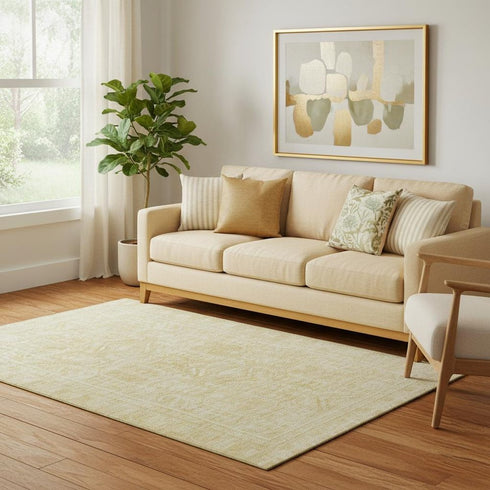 5' X 8' Wheat And Beige Geometric Washable Area Rug With UV Protection