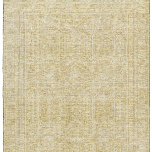5' X 8' Wheat And Beige Geometric Washable Area Rug With UV Protection