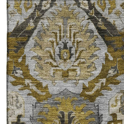 5' X 8' Brown And Gray Ikat Washable Area Rug With UV Protection