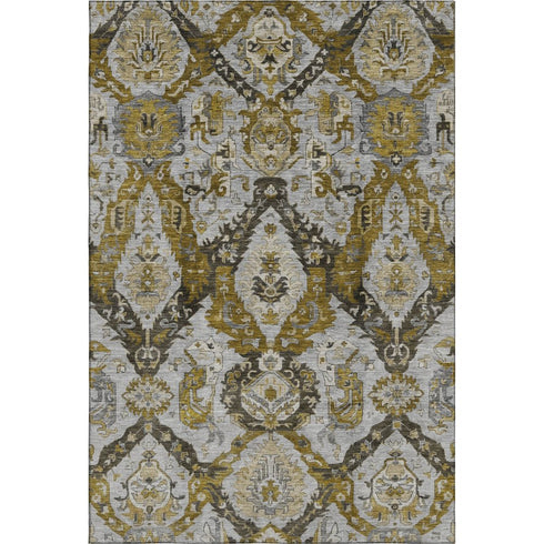 8' X 10' Brown And Gray Ikat Washable Area Rug With UV Protection