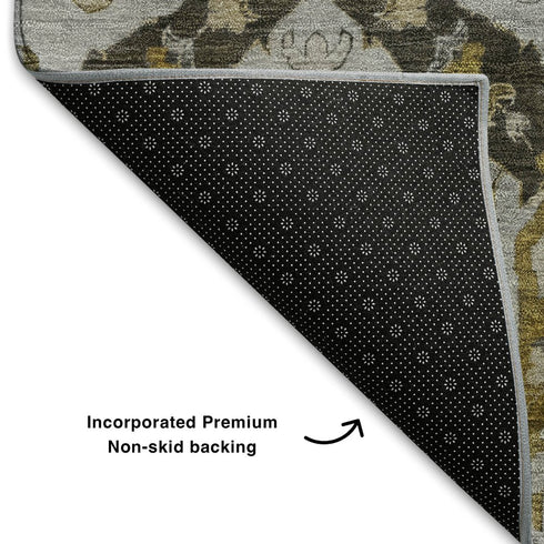 8' X 10' Brown And Gray Ikat Washable Area Rug With UV Protection
