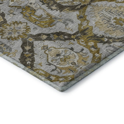 8' X 10' Brown And Gray Ikat Washable Area Rug With UV Protection