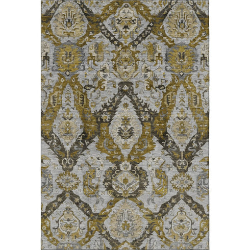 8' X 10' Brown And Gray Ikat Washable Area Rug With UV Protection