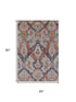 5' X 8' Blue Copper And Beige Ikat Washable Area Rug With UV Protection