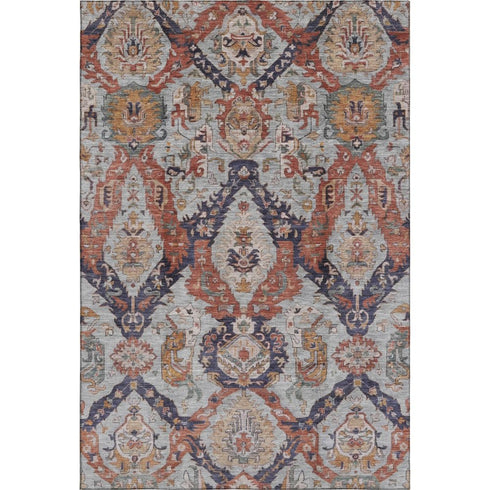 5' X 8' Blue Copper And Beige Ikat Washable Area Rug With UV Protection