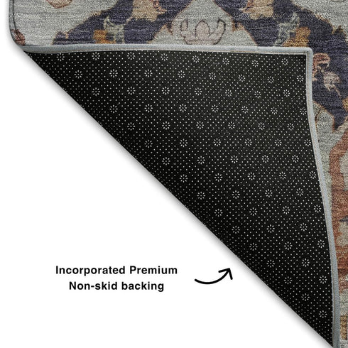 5' X 8' Blue Copper And Beige Ikat Washable Area Rug With UV Protection