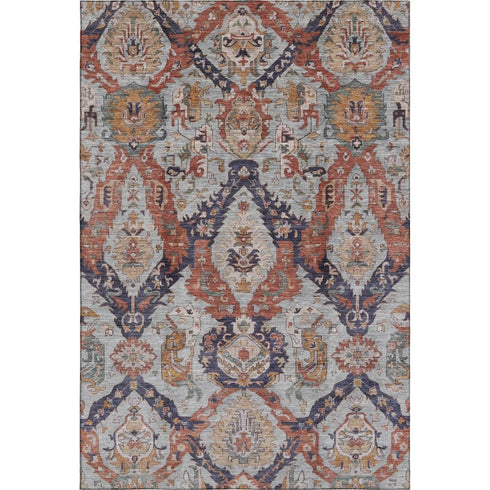 8' X 10' Blue Copper And Beige Ikat Washable Area Rug With UV Protection