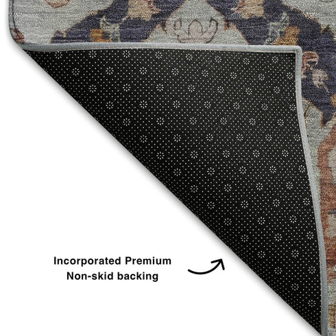 8' X 10' Blue Copper And Beige Ikat Washable Area Rug With UV Protection