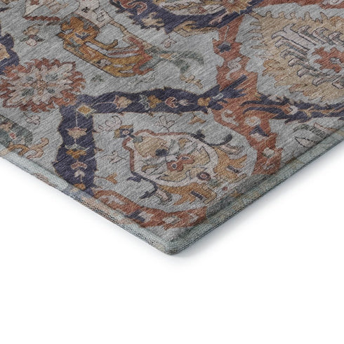 8' X 10' Blue Copper And Beige Ikat Washable Area Rug With UV Protection