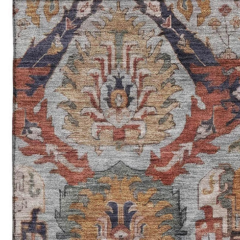 8' X 10' Blue Copper And Beige Ikat Washable Area Rug With UV Protection