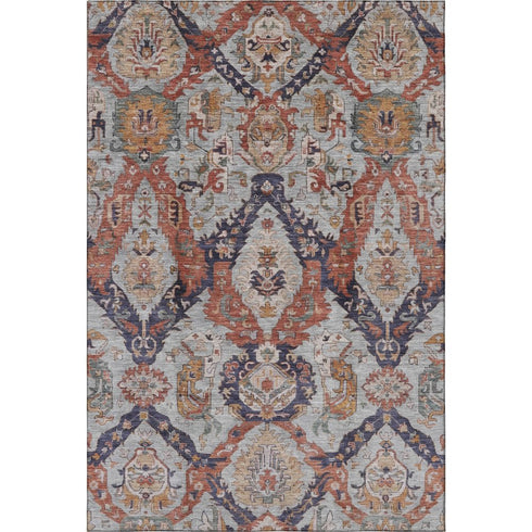 8' X 10' Blue Copper And Beige Ikat Washable Area Rug With UV Protection