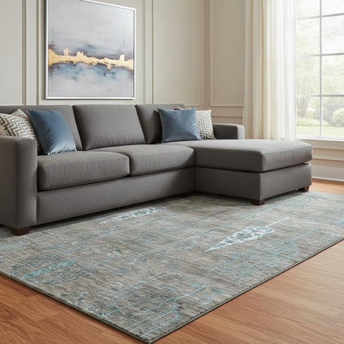 8' X 10' Brown And Blue Floral Washable Area Rug With UV Protection