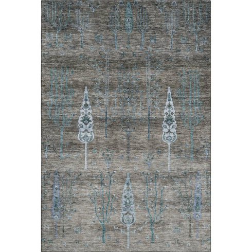 8' X 10' Brown And Blue Floral Washable Area Rug With UV Protection