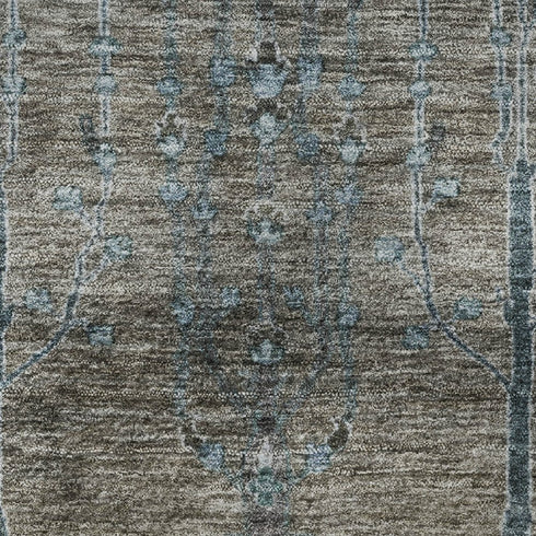 8' X 10' Brown And Blue Floral Washable Area Rug With UV Protection