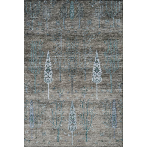 8' X 10' Brown And Blue Floral Washable Area Rug With UV Protection
