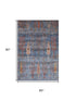 5' X 8' Blue And Rust Floral Washable Area Rug With UV Protection