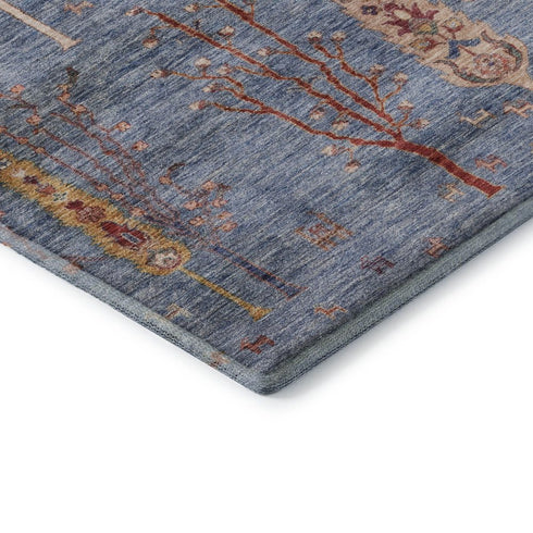 5' X 8' Blue And Rust Floral Washable Area Rug With UV Protection