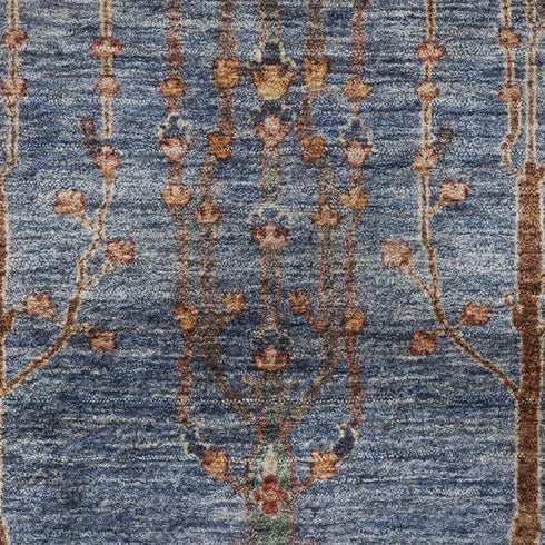 5' X 8' Blue And Rust Floral Washable Area Rug With UV Protection