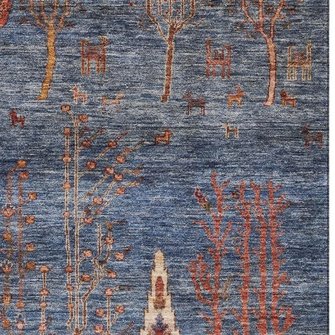 5' X 8' Blue And Rust Floral Washable Area Rug With UV Protection