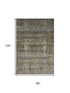 8' X 10' Pewter And Gold Floral Washable Area Rug With UV Protection