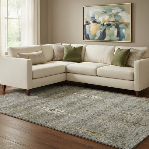 8' X 10' Pewter And Gold Floral Washable Area Rug With UV Protection