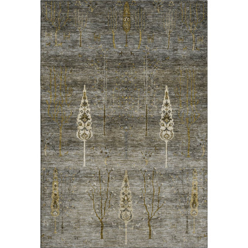 8' X 10' Pewter And Gold Floral Washable Area Rug With UV Protection