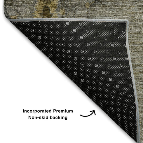 8' X 10' Pewter And Gold Floral Washable Area Rug With UV Protection
