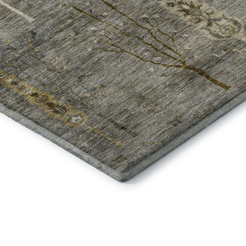8' X 10' Pewter And Gold Floral Washable Area Rug With UV Protection