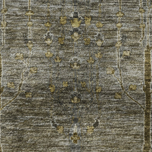 8' X 10' Pewter And Gold Floral Washable Area Rug With UV Protection