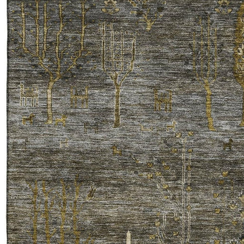 8' X 10' Pewter And Gold Floral Washable Area Rug With UV Protection