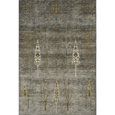 8' X 10' Pewter And Gold Floral Washable Area Rug With UV Protection