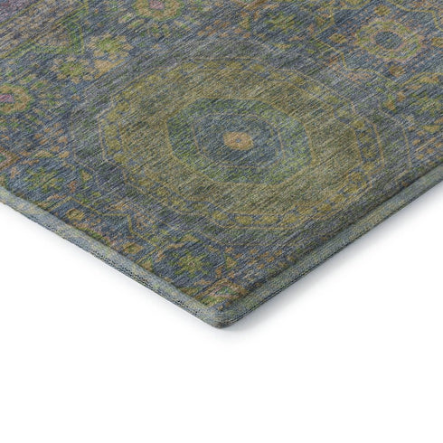 5' X 8' Blue Purple And Green Medallion Washable Area Rug With UV Protection