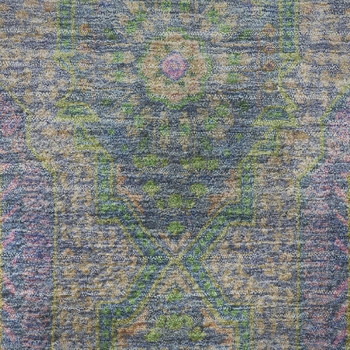 5' X 8' Blue Purple And Green Medallion Washable Area Rug With UV Protection