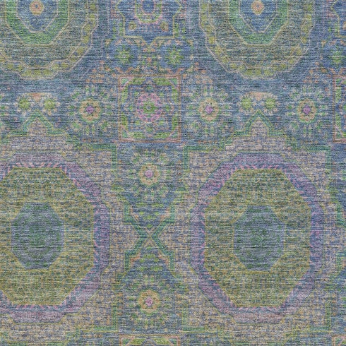 5' X 8' Blue Purple And Green Medallion Washable Area Rug With UV Protection