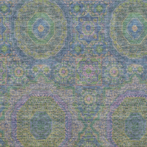 8' X 10' Blue Purple And Green Medallion Washable Area Rug With UV Protection