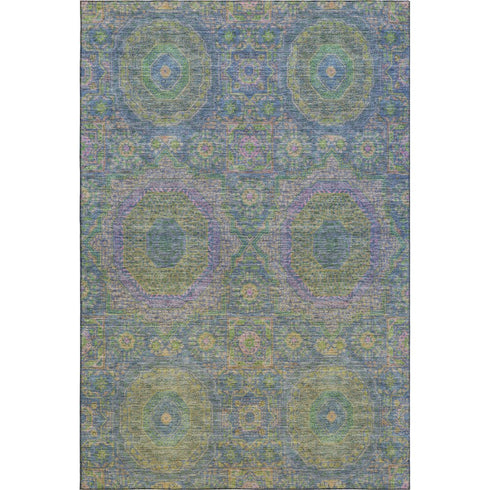 9' X 12' Blue Purple And Green Medallion Washable Area Rug With UV Protection