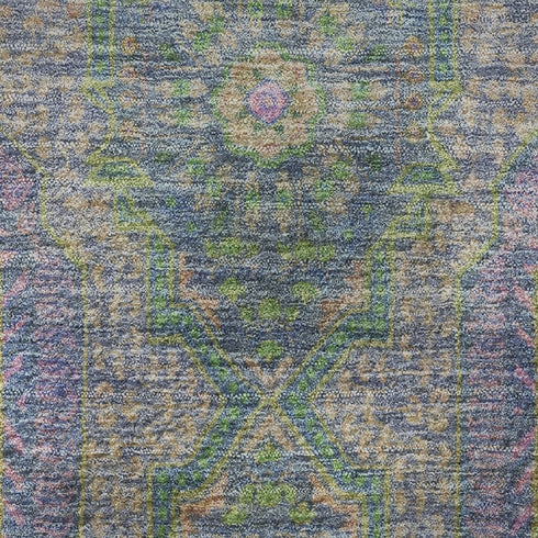 9' X 12' Blue Purple And Green Medallion Washable Area Rug With UV Protection