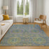 9' X 12' Blue Purple And Green Medallion Washable Area Rug With UV Protection