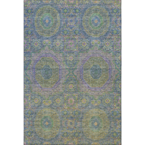 9' X 12' Blue Purple And Green Medallion Washable Area Rug With UV Protection