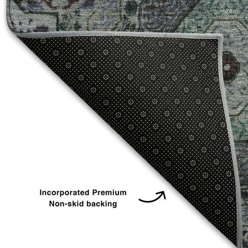 8' X 10' Green Blue And Gray Medallion Washable Area Rug With UV Protection