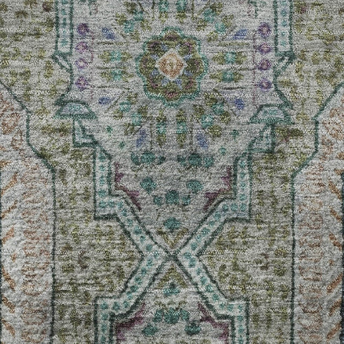 8' X 10' Green Blue And Gray Medallion Washable Area Rug With UV Protection